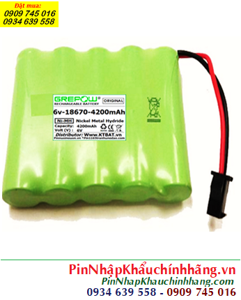 Pin sạc 6v-18670-4200mAh, Pin sạc NiMh 6v-18670-4200mAh, Pin GREPOW 6v-18670-4200mAh chính hãng